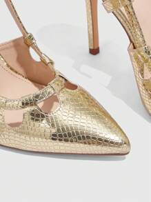 CUCCOO SZL Women's Fashion Gold Snakeskin Hollow-Out High Heels For Commuting, Dates, Parties, Weddings, Holidays Spring Shoes Spring Break Easter Prom Heels - Gold - View 5