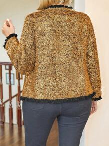 Plus Size Women Fur Trim Long Sleeve Open Front Elegant Jacket, Fall/Winter - Black - View 2
