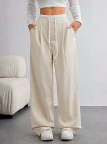 SHEIN BASICS 2 chiếc quần ống đứng lưng cao dệt trơn rộng rãi cho nữ - Nhiều màu - Xem 11