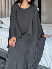 DAZY Women's Simple & Loose Layered Design Dress Loungewear Pajama - Blue - View 4