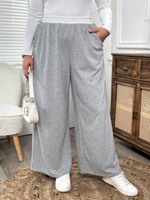 EMERY ROSE Pantalones casuales sencillos de unicolor con parches y bolsillos, talla grande