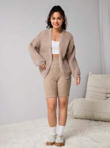 Teenager Mädchen Set aus Crop Pullover Einfarbig mit hoher Taille und Hose, Herbst/Winter