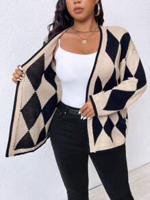Áo khoác cardigan dài tay họa tiết hình học hở vai cho nữ cỡ lớn, mùa thu/đông - Nhiều màu - Xem 5