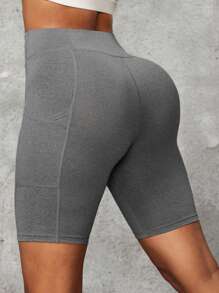 SHEIN Essnce 2pcs Women Summer Fitness Yoga Tight Shorts With Pockets, Sports Running Cycling Set - Multicolor - View 2