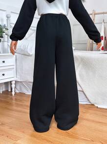 Calça esportiva casual de cor sólida com perna reta, forro térmico para manter o calor