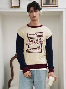 Manfinity Hypemode Men's Autumn/Winter Letter Pattern Round Neck Contrast Color Casual Sweater - Multicolor - View 6