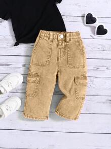 SHEIN Baby Girls' Y2K Pink Loose Straight-Leg Denim Pants,Baby Girl Fall Clothes,Fall Back To School Cute  Jeans Clothes Outfits