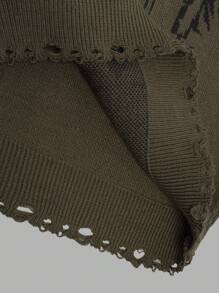 SHEIN Cottnline Men Butterfly Pattern Ripped Regular Sweater - Army Green - View 5