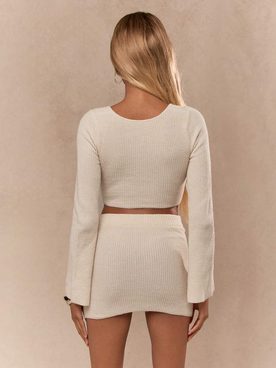 MISSGUIDED Drape Knitted Corset Detail Long Sleeves Top And Cross Drape Detail Waist Bodycon Mini Skirt Two Piece Co-Ord Set
