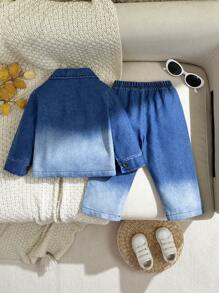 Bộ áo sơ mi denim ombre cho bé trai - Bao gồm 1 áo sơ mi denim ombre và quần denim phù hợp, mang đến một bộ trang phục thoải mái và thời trang - Nhiều màu - Xem 14