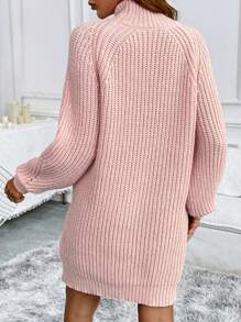 Chiquease 纯色高领长袖简约短款休闲毛衣连衣裙 - 粉色 - 查看 2