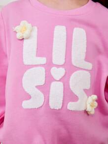 Cozy Pixies 2pcs/Set Colorful Floral Print Crew Neck Sweatshirt And Casual Pants For Young Girls - Pink - View 5