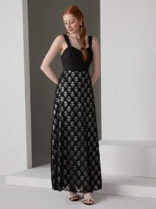 SHEIN Belle Robe de soirée pour femmes avec bretelles spaghetti et dentelle - Noir - Voir 8