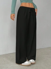 SHEIN PETITE Soft White Knitted Home Pants, Loose Pants - Black - View 5