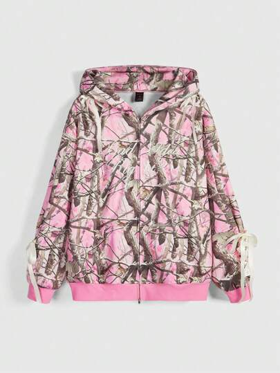 Street Life Y2K Streetwear Ribbon Bow Tree Branch Print Hoodie