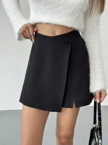 Firerie Váy quấn cạp cao màu đen trơn thanh lịch đa năng cho nữ, mùa thu đông - Màu Tím - Xem 6