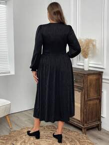 EMERY ROSE 大码优雅纯色泡泡袖连衣裙，秋冬女装