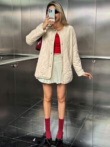 SHEIN Unity Chaqueta sobredimensionada de manga larga con bolsillo y cierre individual - Albaricoque - Ver 6