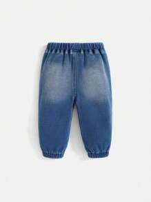 SHEIN Baby Boy Casual Soft Cute Blue Denim Jogger Jeans,Casual And Versatile For Daily - Medium Wash - View 2
