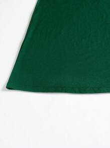 High Collar Long Sleeve Casual Loose Plain Color Dress Elegant Spring - Dark Green - View 4