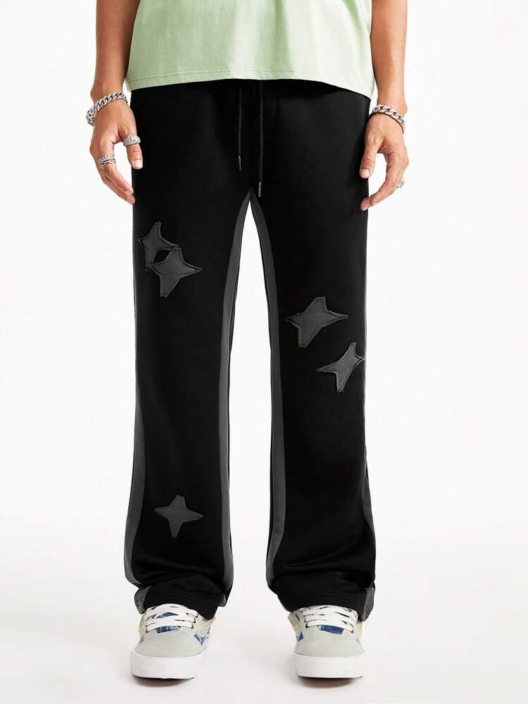 Manfinity VCAY Men's Loose Fit Applique Embroidery Knit Sweatpants - Black - View 3