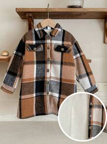 年轻女孩宽松格子羊毛休闲夹克 - 彩色 - 查看 1