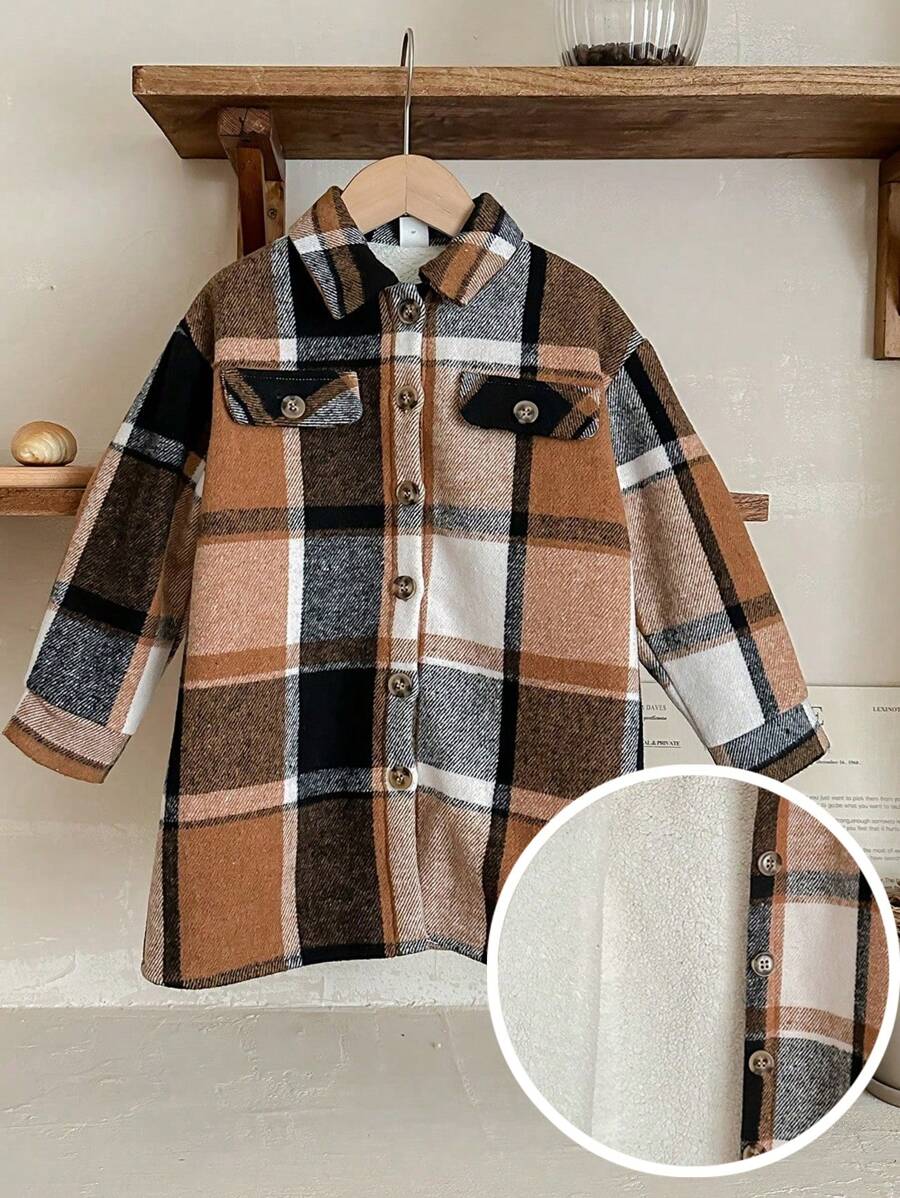 年轻女孩宽松格子羊毛休闲夹克 - 彩色 - 查看 1