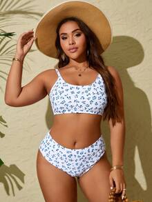 Bộ bikini dây mảnh in họa tiết hoa bãi biển mùa hè cỡ lớn - Nhiều màu - Xem 3