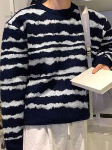 DAZY 男士圆领长袖条纹毛衣，休闲秋季