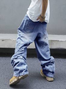 Manfinity EMRG Quần Jeans Ống Rộng Dáng Rộng Có Túi Viền Rách Thường Ngày Cho Nam - Rửa trung bình - Xem 2