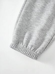 SHEIN Tween Girls' Solid Color Knit Jogger Pants, Streetwear Style - Light Grey - View 3