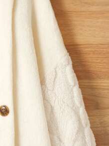 青少年女孩冬季双面法兰绒拼布蓬松超大高领宽松不对称下摆毛衣连衣裙 - 杏色 - 查看 6