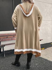 SHEIN LUNE Áo khoác thường ngày màu trơn dài tay hở trước cỡ lớn có túi vá - Nhiều màu - Xem 2