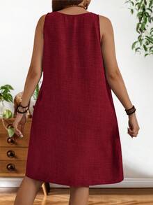 EMERY ROSE Đầm ngắn giản dị màu trơn dây đeo rộng cỡ lớn cho nữ mùa hè - Đỏ - Xem 2