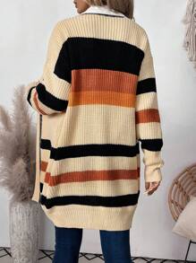 SHEIN LUNE Women's Loose Shawl Collar Striped Cardigan, Autumn & Winter Fall Cloth For Women - Multicolor - View 2