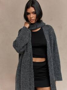 MISSGUIDED Áo khoác len cardigan ngoại cỡ sang trọng kết hợp khăn choàng cổ siêu dài thời trang mùa đông thu đông ấm áp thường ngày - Màu xám đen - Xem 3