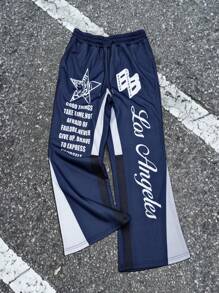 Manfinity Homme Plus Size Men Slogan & Pentagram Print Drawstring Waist Casual Sweatpants - Multicolor - View 1