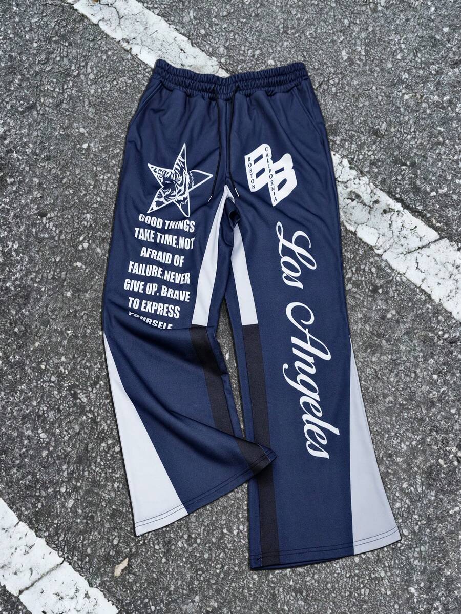 Manfinity Homme Plus Size Men Slogan & Pentagram Print Drawstring Waist Casual Sweatpants - Multicolor - View 1