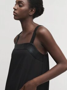 BizChic Robe d'été ample à bretelles pour femmes, unicolore et droite - Noir - Voir 2