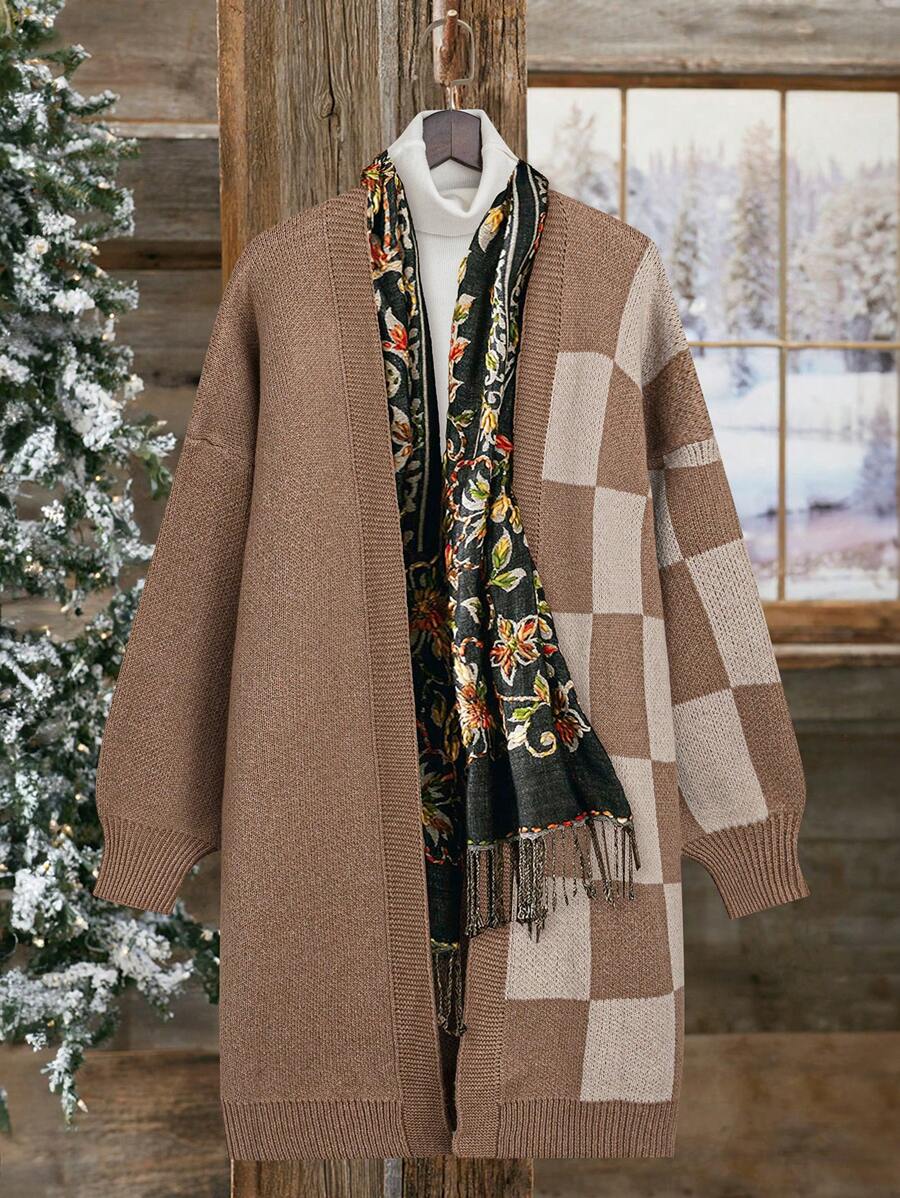 Plus Size Solid Color Patchwork Long Sleeve Casual Blouse Fall Cloth For Women - Multicolor - View 1