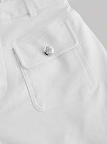 SHEIN MOD Pantalones de traje de mujer de cintura alta y pierna ancha de color blanco, pantalones de vestir de mujer - Blanco - Ver 3