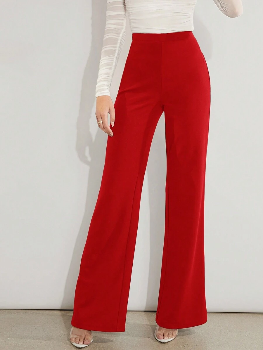 SHEIN Amorya 女式纯色简约梭织休闲裤 - 紅色 - 查看 1