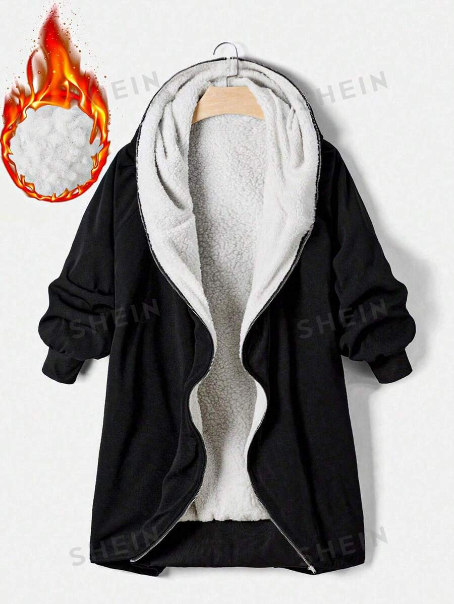 Flirla Chaqueta con cremallera con capucha y bloques de color mullida en talla grande - Blanco y Negro - Ver 1