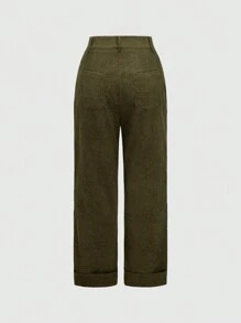 ROMWE Fairycore 女款 Fox Cottagecore 刺绣宽腿宽松休闲裤 - 軍綠色 - 查看 3