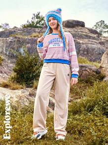 SHEIN Pantalon de survêtement confortable, polyvalent, de style décontracté et pour sports de plein air, pour adolescentes - Kaki - Voir 5
