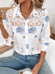 SHEIN LUNE 秋冬女士长袖花卉宽松常规衬衫 - 彩色 - 查看 6