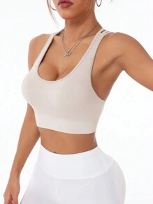 Easithlete Seamless Apricot Criss-Cross Back Sports Tank Top