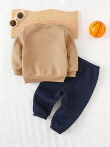 Cozy Pixies 2st Baby Boy Brevtryck Rund Hals Långärmad Sweatshirt Och Elastisk Midja Ankel Lång Byxa Set, Höstkläder - Kaki - Visa 2