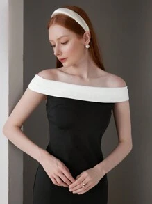 Poshira Women's Colorblock Simple Off-Shoulder Cocktail Party Dress