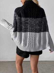 SHEIN Unity 新款高领麻花针织蝙蝠袖宽松优雅女式毛衣，秋冬针织套头衫 - 彩色 - 查看 2
